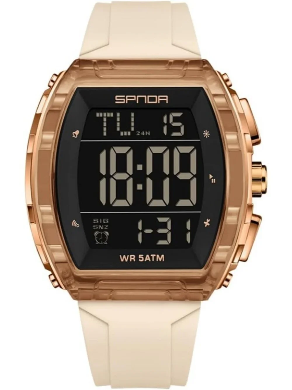 Men's Beige Analog Quartz Tonneau Shape Dual Waterproof Digital Luxury Watch